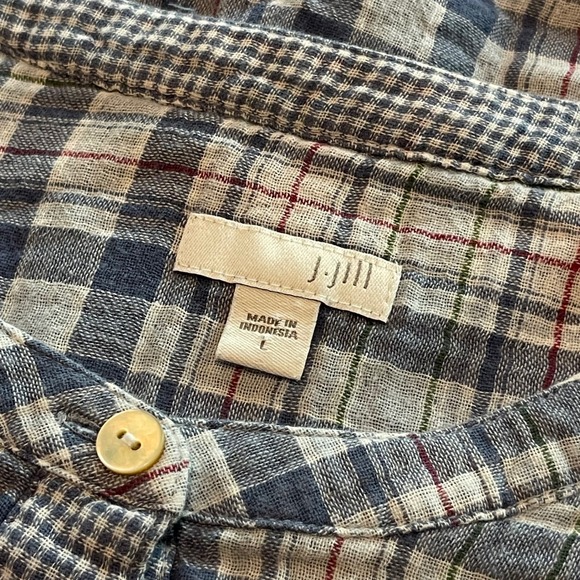 J. Jill Womens Large Blue Plaid Cotton Gauze Button Front Tunic Shirt L Long Slv - Picture 3 of 8